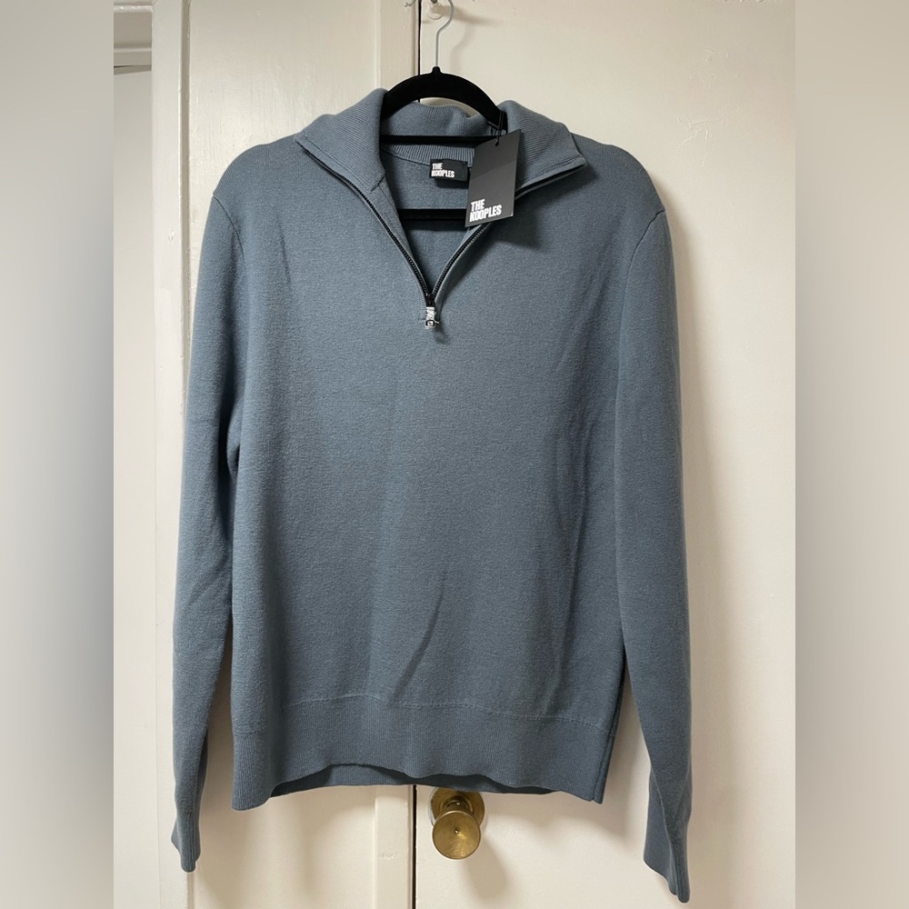 NWT The Kooples Men's Light Teal Zip-Up Sweater